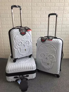 20 24 28 אינץ הגולגולת המזוודות מותג נסיעות המזוודה תא המטען 3D דוגמנות נסיעות סט מזוודות