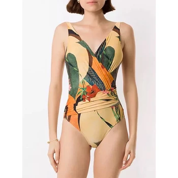 2023 למכור חם חתיכה אחת בגדי ים נשים סקסי צווארון וי עמוק הצלב הקדמי סלים Monokini בגד ים חלול החוצה & שחייה חצאית