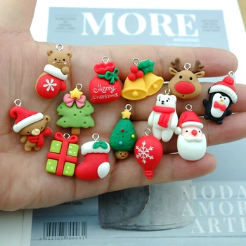 20Pcs חג המולד מגדיר קסמי צמידים עגילים ליצירת תכשיטים תליונים בלון תיק שרף עץ שטוח בחזרה קבושון