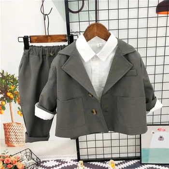 2pcs/set האביב החדש של הילדים החליפה של הילד אופנה מעיל מכנסיים להגדיר מקרית מוצק צבע בגדי ילדים סטים