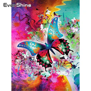 Evershine מלא יהלום מרובע ציור פרפר צבעוני תמונה של ריינסטון רקמה פסיפס חיה חדשה רקמה אמנות קיר