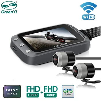 GreenYi WiFi אופנוע DVR דאש מצלמה Full HD 1080P+1080P קדמית אחורית עמיד למים אופנוע מצלמה GPS לוגר מקליט תיבת