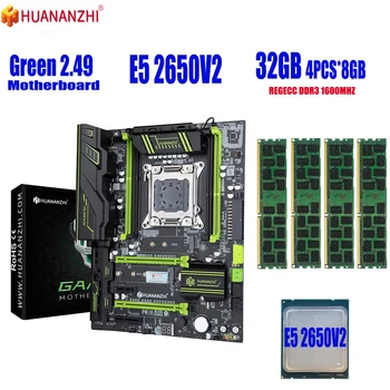 HUANANZHI ירוק 2.49 LGA 2011 לוח האם להגדיר E5 2650 V2 4x8GB=32GB 1600MHz 12800R זיכרון DDR3 USB3.0 SATA3.0 PCI16X