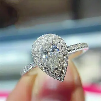 Huitan יוקרה קריסטל אגס זרקונים הטבעת נשים חדש 2023 טבעות נישואין אוהב הצעת האירוסין אביזרי אופנה תכשיטים