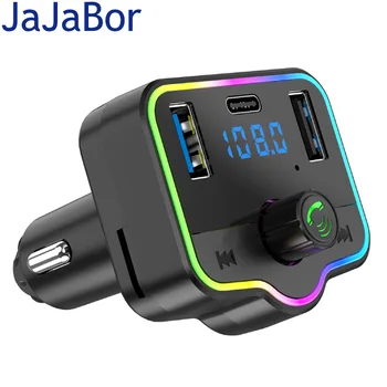 JaJaBor FM משדר FM אלחוטי אפנן סוג C Dual USB מטען לרכב מוסיקה MP3 Player Bluetooth דיבורית לרכב