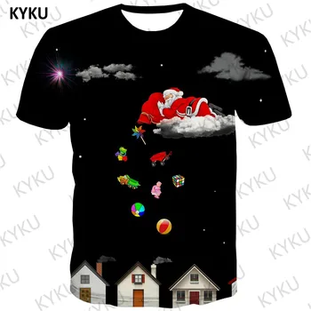 KYKU חג המולד חולצת גברים סנטה קלאוס מצחיק חולצות מתנה Tshirts מזדמן כוכבים בשמיים חולצות 3d חג המולד, גרביים, חולצה הדפסה