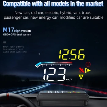 M17 אוניברסלית GPS HUD הראש תצוגת LED מד מהירות חכמה-דיגיטלי נהיגה מעל למהירות השעון המעורר תזכורת עבור אביזרי רכב