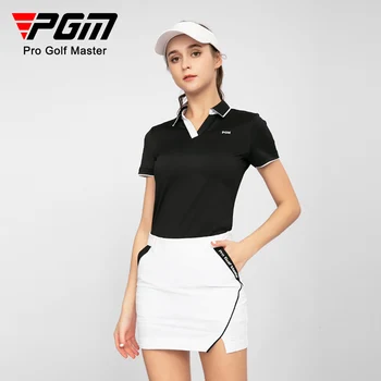 PGM גולף נשים שרוול קצר חולצות קיץ ספורט לנשימה החולצה שסף שולי V-צוואר עיצוב גולף ביגוד נשים YF553