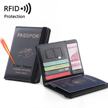 Rfid מעצב אישי דרכון לכסות עם שמות גומיות פונקציונלי נסיעות הארנק, הדרכון