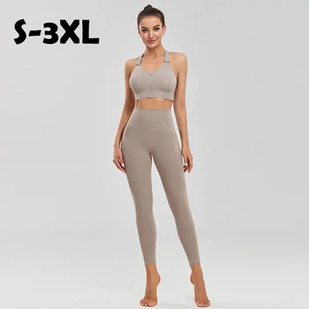 S-3XL נשים 2pcs יוגה להגדיר רוכסן פוש אפ +גבוהה המותניים, הרמת תחת יוגה צועד נשים ספורט חליפות אימון activewear S9TZ