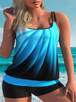 Tankini בגדי ים נשים 2023 חדש עניבה צבע שני חלקים, בגדי ים קלע ללא משענת בגד-ים נקבה קיץ חוף חופשי לשחות השמלה
