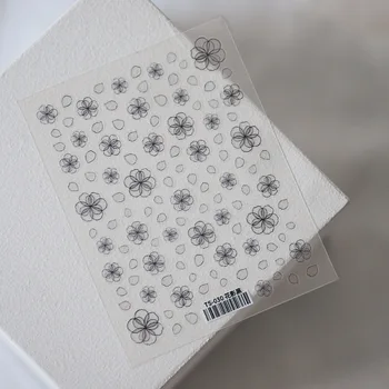 TS030 ציפורן אמנות מדבקת מדבקות שחור פרח 3D מדבקות על ציפורניים אמנות קישוט