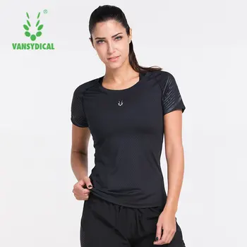 VANSYDICAL חולצת ריצה נשים פסים שרוול קצר יוגה חולצה חלקה בגדי ספורט לנשים כושר בגדי אימון החולצה הנשית