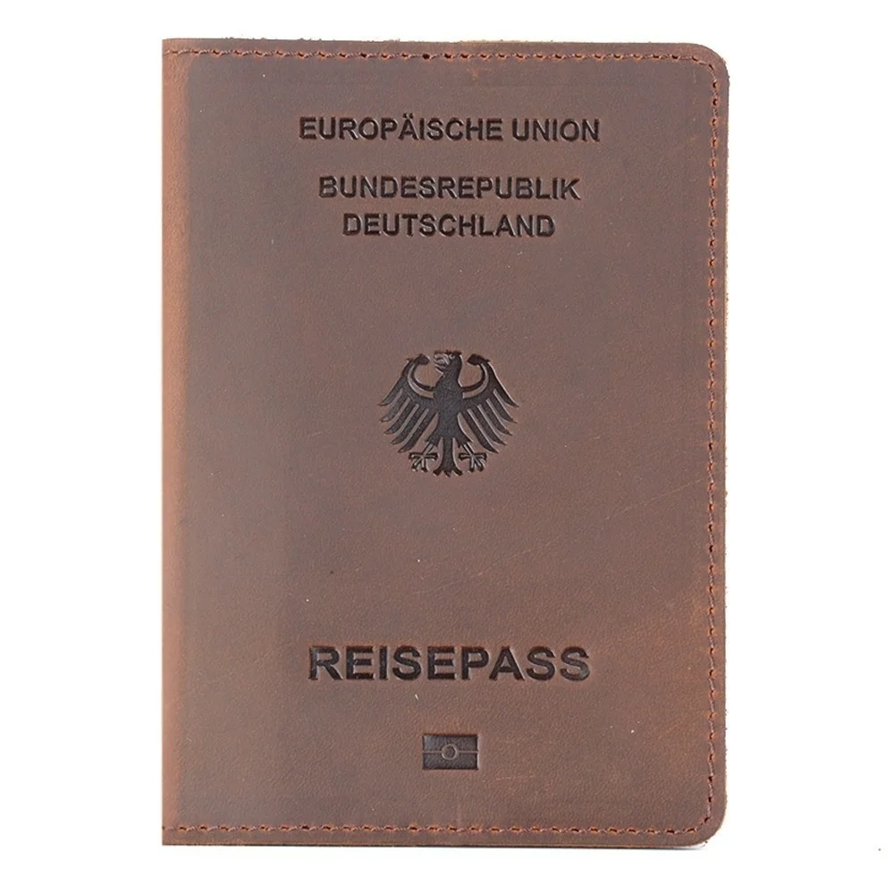 עור אמיתי גרמניה דרכון הכיסוי מיועד גרמנית סוס משוגע עור בעל כרטיס דרכון תיק פאוץ הסיטוניים . ' - ' . 0