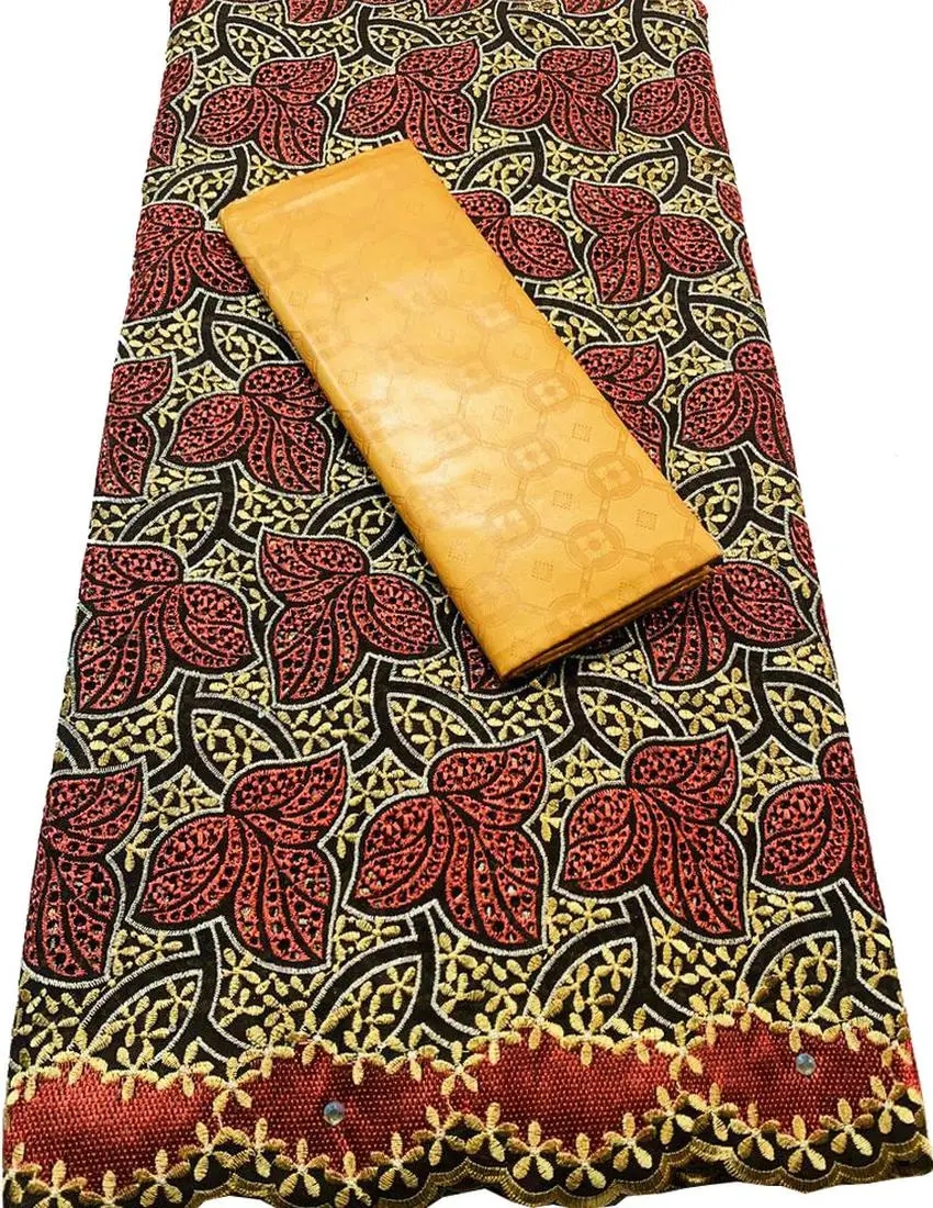 אפריקה גינאה Bazin ברוקד דמשק בד פאטאל החלוק החדש Bazin ריש Brode עם גבינה כותנה, תחרה 2.5+2.5 מטר/סט YKM027 . ' - ' . 1
