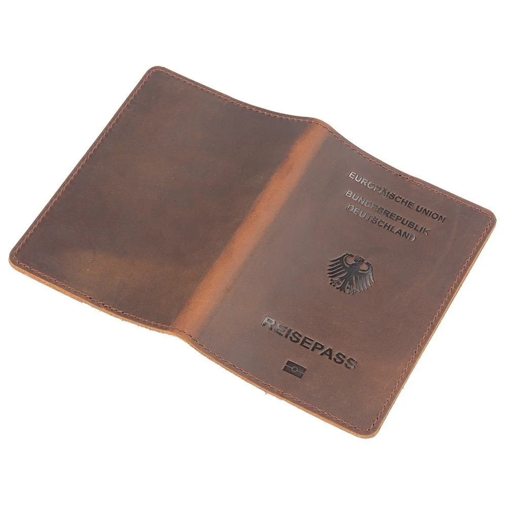 עור אמיתי גרמניה דרכון הכיסוי מיועד גרמנית סוס משוגע עור בעל כרטיס דרכון תיק פאוץ הסיטוניים . ' - ' . 1