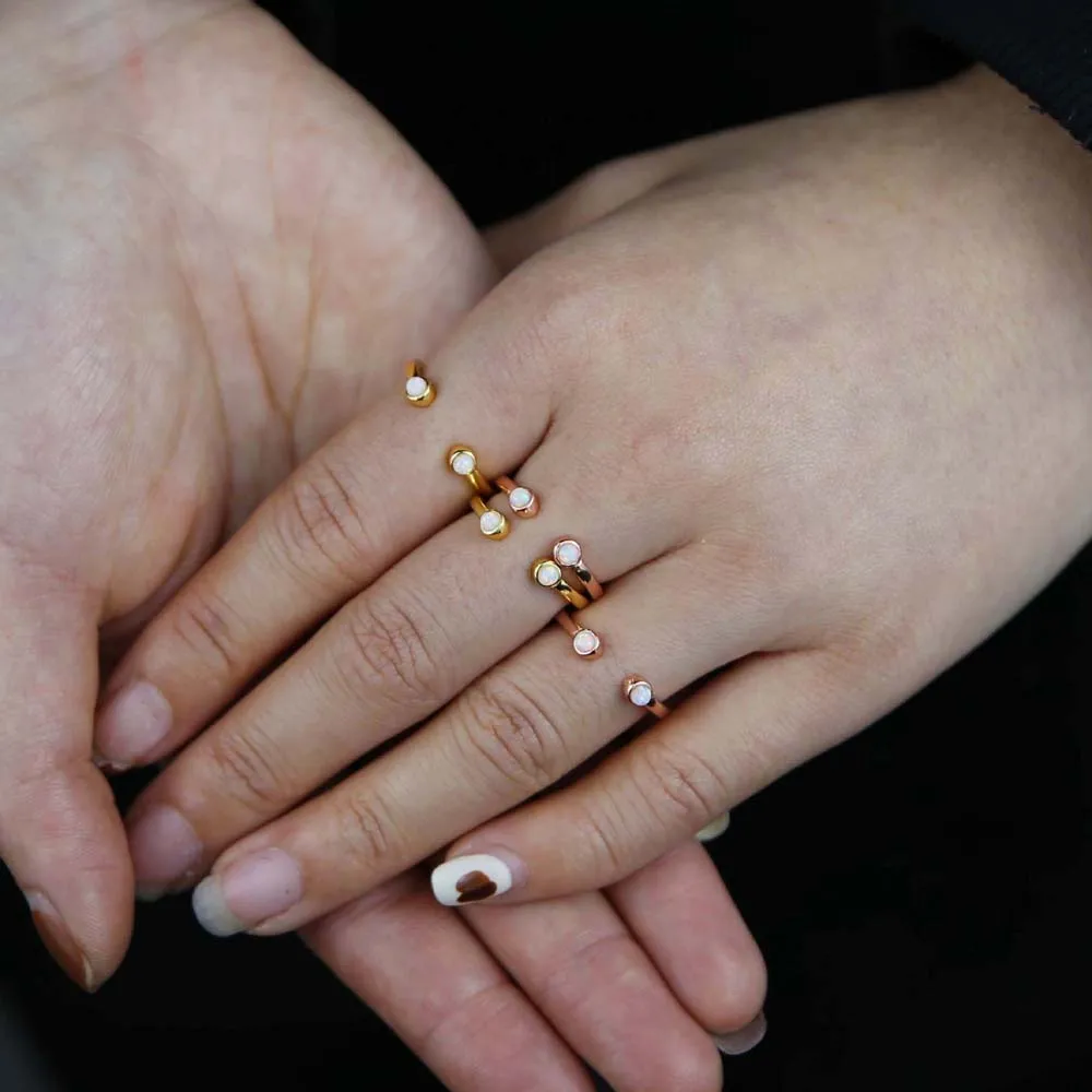 אש לבנה סביב אבן אופל פתח מותאם מפרק Midi נשים האצבע טבעת זהב צבע פשוטה תכשיטים . ' - ' . 2