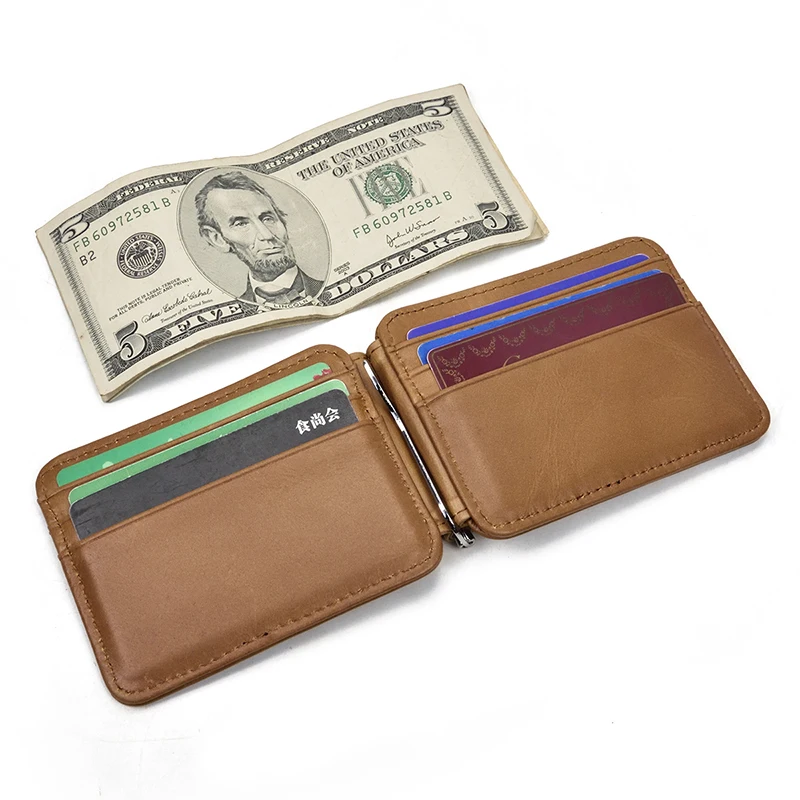 קליפ ארנק קטן של גברים עור קליפ כסף לארנק עם מטבעות בכיס כרטיס מזומנים חריץ מחזיק זכר שקית מגנט Hasp הארנק לאדם נשים . ' - ' . 2