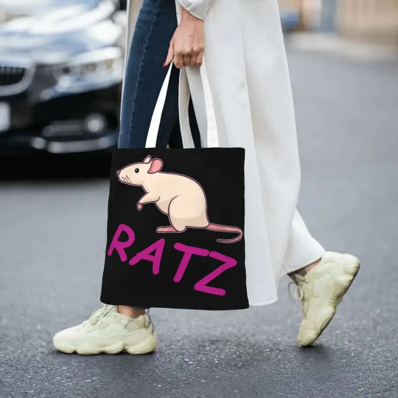 מיחזור איור Ratz העכבר שקית קניות, נשים הכתף בד תיק רחיץ מכולת קניות שקיות . ' - ' . 3