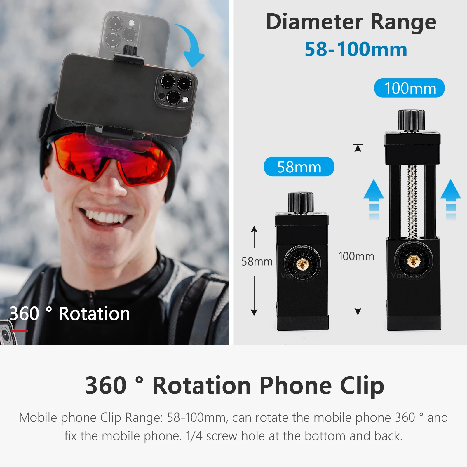 Vamson רצועת ראש על Insta360 X3 Gopro Hero 10 9 8 7 6 אביזרים למצלמה 360 מעלות מתכווננת טלפון נייד מחזיק אייפון . ' - ' . 5