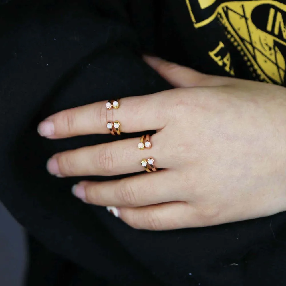 אש לבנה סביב אבן אופל פתח מותאם מפרק Midi נשים האצבע טבעת זהב צבע פשוטה תכשיטים . ' - ' . 5