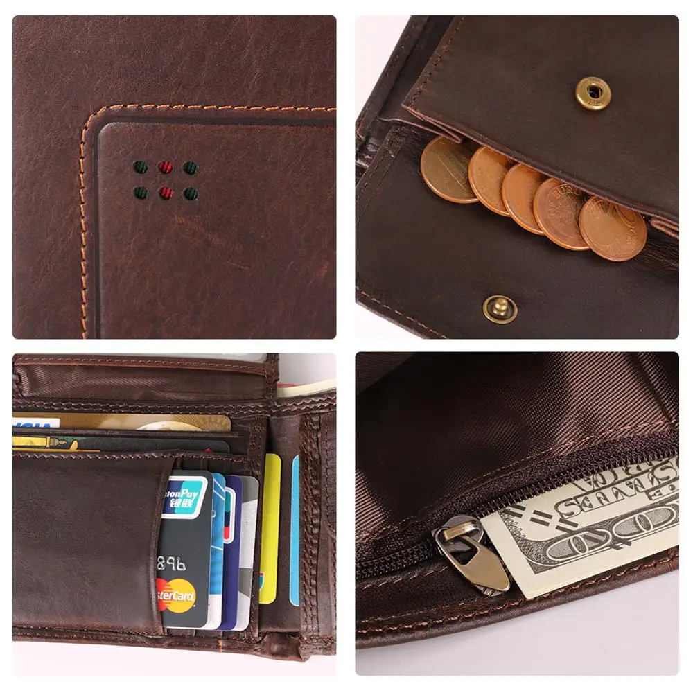 JOYIR עור אמיתי Mens ארנק עם מטבעות בכיס וינטג ' זכר הארנק Portomonee Rfid בעל כרטיס צילום מחזיק קצר את הארנק . ' - ' . 5