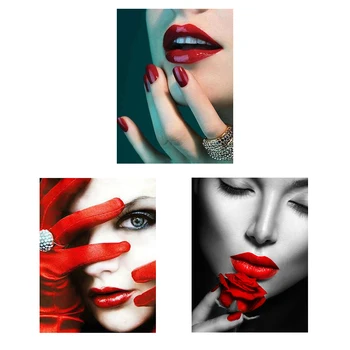 אדום שפתיים אישה 5D DIY יהלום ציור ערכות מלא עגול תרגיל קיר בעיצוב מלאכה