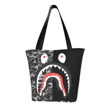 אופנה הדפס הסוואה הסוואה תיק קניות תיק בד רחיץ הקונה כתף שיני כריש תיק