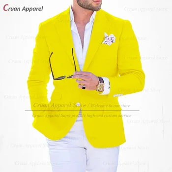 (אחד בלייזר) אופנה צהוב בלייזר לגברים Slim Fit עסקים נשף החתונה ג ' קט של חליפה תפורה רשמית שיא דש זכר מעיל