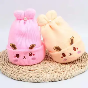 ארנב התינוק רקום קשמיר ביני הסתיו-חורף החדשה היילוד צמר כובע לשמור על חום גופו של תינוק