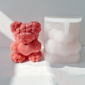 גדול אוהב את רוז לשאת נר סיליקון עובש 3D חיבוק דוב נר טיח סבון ערכת יום האהבה מתנה לחתונה ביצוע האספקה.