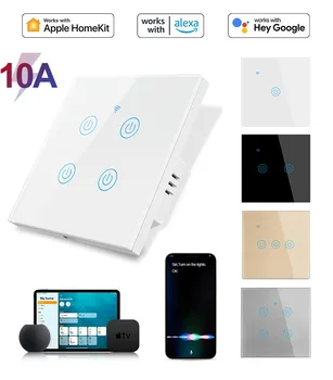 האיחוד האירופי לנו אפל Homekit בית חכם להחליף 10A 240V זכוכית מסך מגע קיר מתג WIFI+Bluetooth שליטה הקולית Siri אור בקר