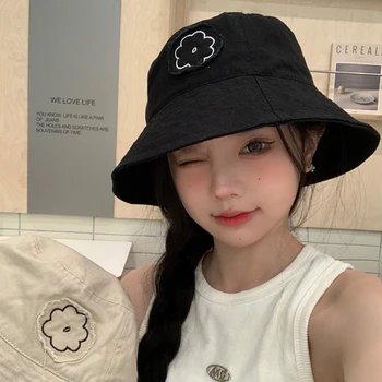 הגירסה הקוריאנית מתוק של נשים כובעי 2023 האביב והקיץ חיצונית הצללה שמש כובע פרח חמוד רקמה תצפית דלי כובעים