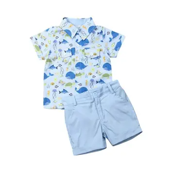 הקיץ התינוק לבנים בייבי בגדי ילדים סטים 1-6Y לוויתן להדפיס חולצות מכנסיים קצרים מכנסיים חליפות בגדים.