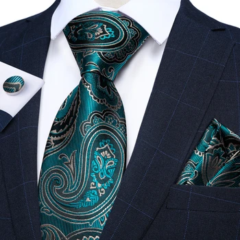 טיל כחול שחור פייזלי משי לקשור להגדיר עבור גברים מתנה מטפחת חפתים רשמית מסיבת חתונה אביזרים עניבה הסיטוניים