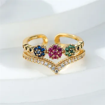יוקרה נקבה עגולים קטנים טבעת מתכווננת קלאסית זהב צהוב צבע טבעת האירוסין מינימליסטי קשת טבעות נישואין לנשים