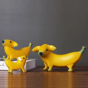 יצירתי בננה הכלב פסל גמדים פיסול שרף דמויות, קישוט דקורטיבי לקישוט לשולחן מלאכה מצחיק אמנות הגן מתנה