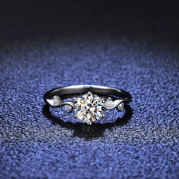 כסף סטרלינג 925 1 קראט יהלום מבחן העבר מבריק לחתוך D צבע Moissanite צמח טבעת הנישואין עבור נשים אלגנטי תכשיטים