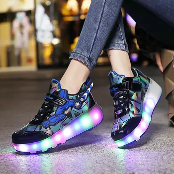 כפול גלגלי רולר בליידס לילדים נעלי אופנה מכא LED להאיר נעלי ספורט חיצוני בנים בנות מזדמנים נעלי סקייטבורד