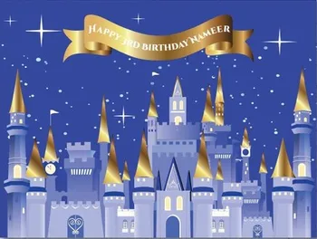 מותאם אישית נסיכה מלכותי בלו קאסל גולד יום הולדת נוצץ בשמי הלילה רקע למחשב להדפיס את יום ההולדת רקע