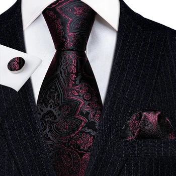 מעצבים קשרים לגברים משי אדום שחור פרחוני עניבה חפתים מטפחת סט אביזרים החתונה מתנה Corbatas בארי·וואנג 6174