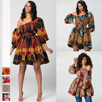 משלוח חינם הכתף מחוץ 2022 חדשות אפריקה שמלות לנשים בוהמי הדפסה בגדים אלסטי סקסי דאשיקי סגנון לבוש