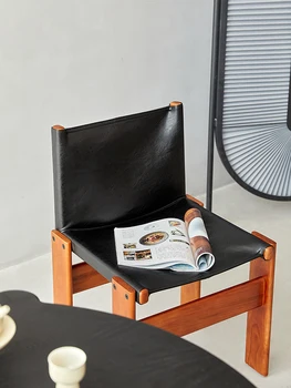 נזיר הכיסא האמצעי עץ מלא עור אמיתי האוכל הכיסא הוואבי-סאבי סגנון מפורסם הכיסא הביתה בציר משענת הכיסא ההגירה