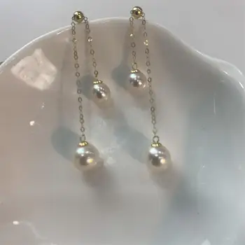 נימפה חדש 18K עגילי זהב תכשיטים יפים AU750 טבעי Akoya פרל סיבוב מסיבת חתונה עבור נשים E667