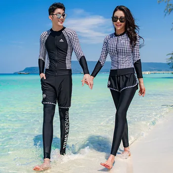 נשים גברים שרוול ארוך פריחה שומר לשחות חולצות+חותלות מכנסי לזוגות הגנת UV השמש רגיל-מתאים יבש מהירה ספורט מים