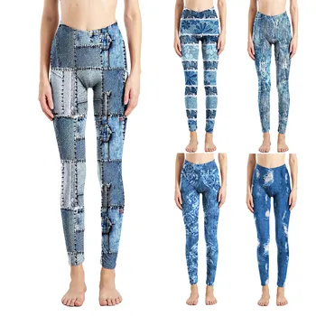נשים מזדמנים רוז פס דפוס הדפסת סימולציה ג ' ינס מצויד חותלות מתיחה חמודה הקיץ בגדים לנשים אימון העליון