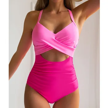 קיץ ורודה סקסית חתיכה אחת בגדי ים סגור נשים, בגדי ים פוש אפ הנשי לשחות ללבוש גוף בגדי ים על החוף בריכה הרוחץ