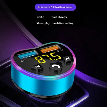 רכב Bluetooth 5.0 משדר FM דיבורית אלחוטית מקלט אודיו אוטומטי נגן MP3 QC 3.0 Dual USB מטען מהיר אביזרי רכב