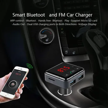 רכב Bluetooth תואם-משדר FM דיבורית אלחוטית מקלט אודיו אוטומטי נגן MP3 Dual USB מטען מהיר אביזרי רכב