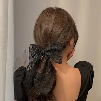 תחרה Bowknot אלסטי שיער קשרים החבל עבור נשים בנות אלגנטית עם קוקו בשיער מחזיק טבעת הגומיות רשת אביזרים לשיער סרטים לשיער